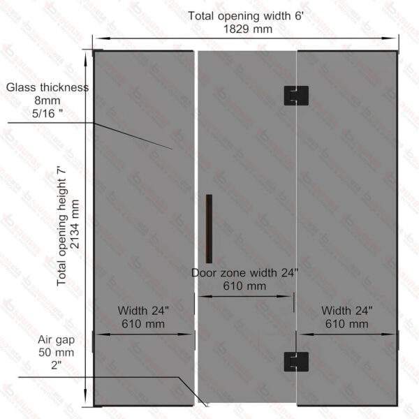 Sauna Glass Wall, Grey Glass, 6 Feet Wide - Image 3