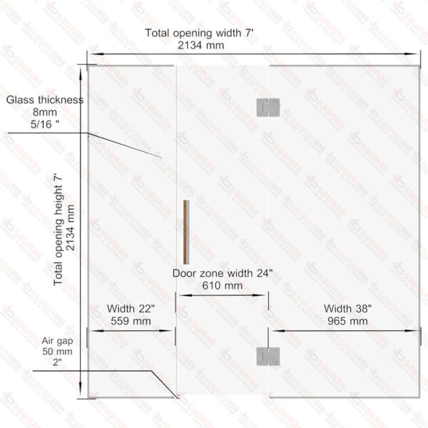 Sauna Glass Wall, Clear Glass, 7 Feet Wide - Image 3