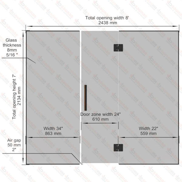 Sauna Glass Wall, Grey Glass, 8 Feet Wide - Image 3