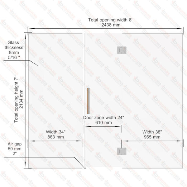 Sauna Glass Wall, Clear Glass, 8 Feet Wide - Image 3