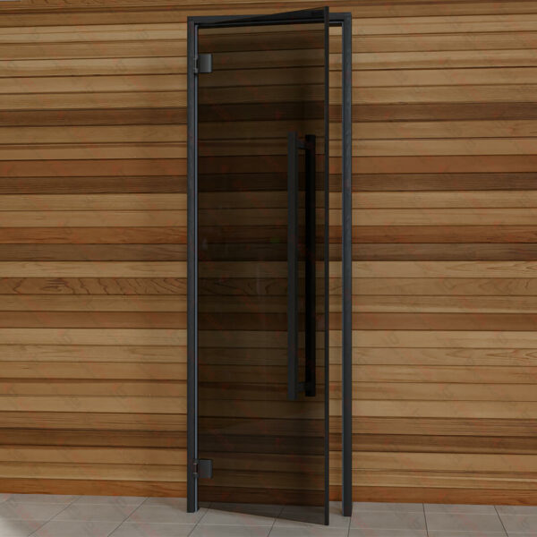 Aspen Black Frame Door Benelux Square, Grey Glass, 690x2090 mm (27 1/8" x 82 1/4") - Image 2