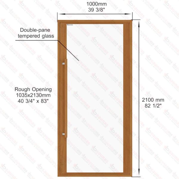 Etna Thermal Aspen Wood Framed Door, Clear Glass, 1000x2100 mm (39 3/8" x 82 3/4") - Image 8