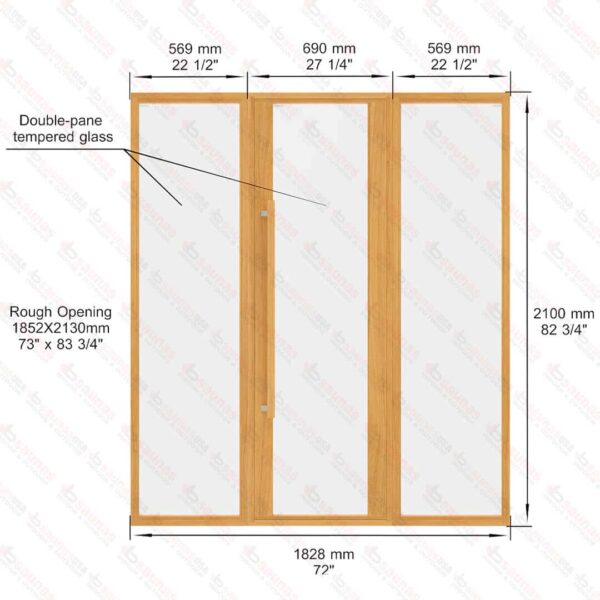 Sauna Glass Wall, ETNA, Clear Glass, 6 Feet Wide - Image 3