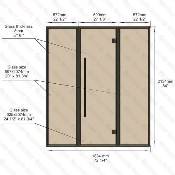 Sauna Glass Wall, Aluminum Framed, Bronze Glass, 6 Feet Wide - Image 3