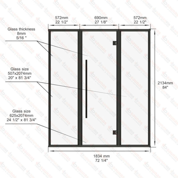 Sauna Glass Wall, Aluminum Framed, Clear Glass, 6 Feet Wide - Image 3