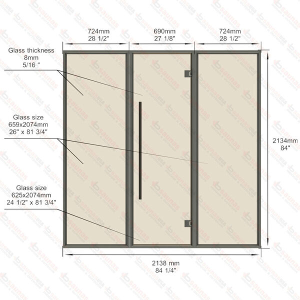 Sauna Glass Wall, Aluminum Framed, Bronze Glass, 7 Feet Wide - Image 3