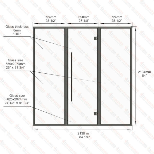 Sauna Glass Wall, Aluminum Framed, Clear Glass, 7 Feet Wide - Image 3